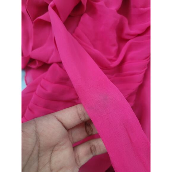 Y2k Express 100% Silk Ruched Ruffle Halter Top Size 2 Pink Barbie Fairy Coquette - Picture 4 of 11